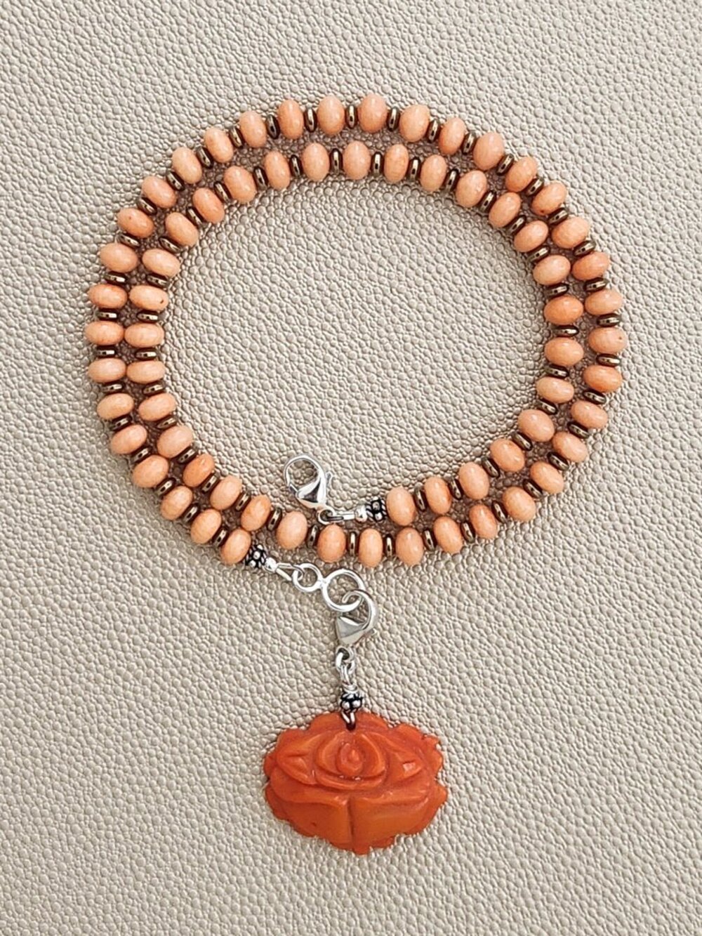 BAMBOO CORAL NECKLACE W/ CARVED ROSE
